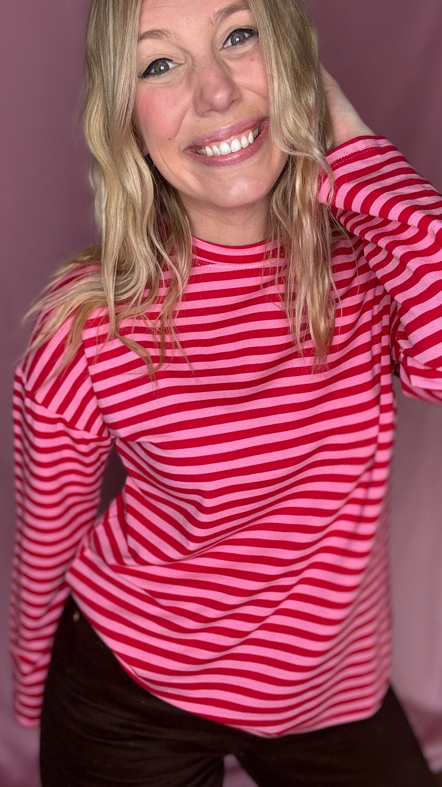 Happy stripes trui- rood/roze
