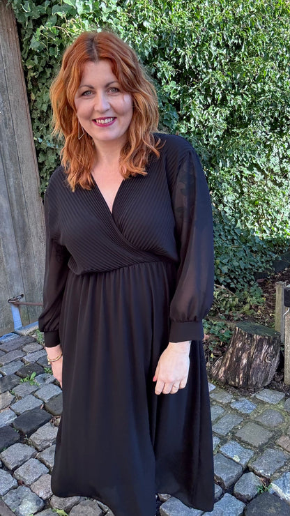 Plissé dress - Zwart