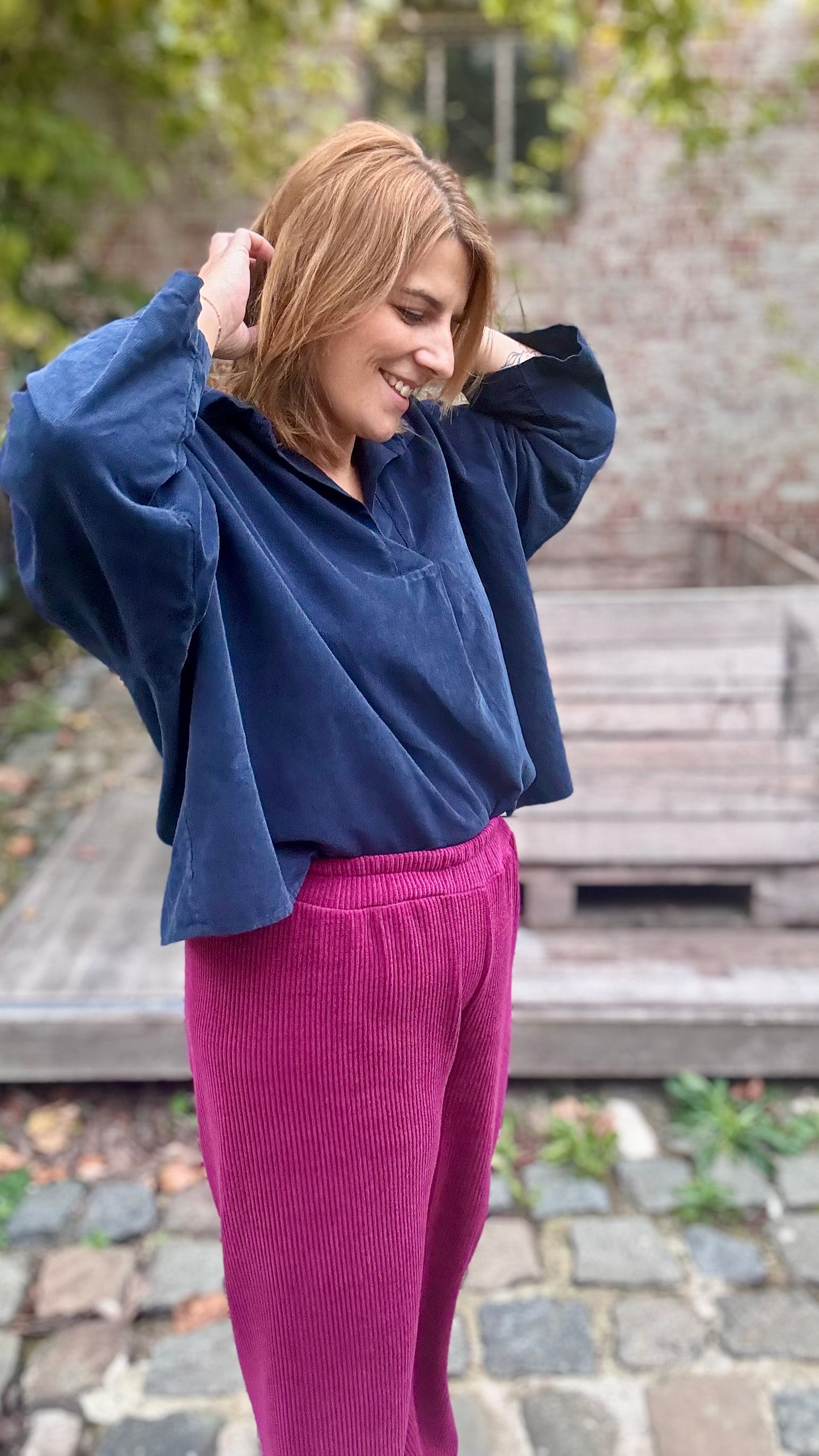 Fine ribbed blouse - Donkerblauw