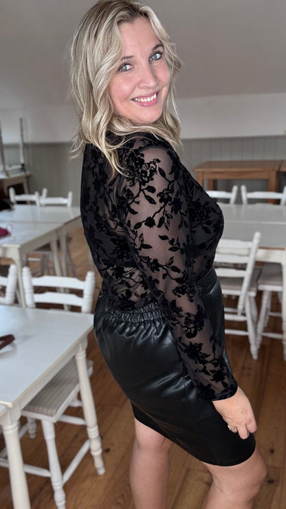 Velvet bloom blouse - Zwart