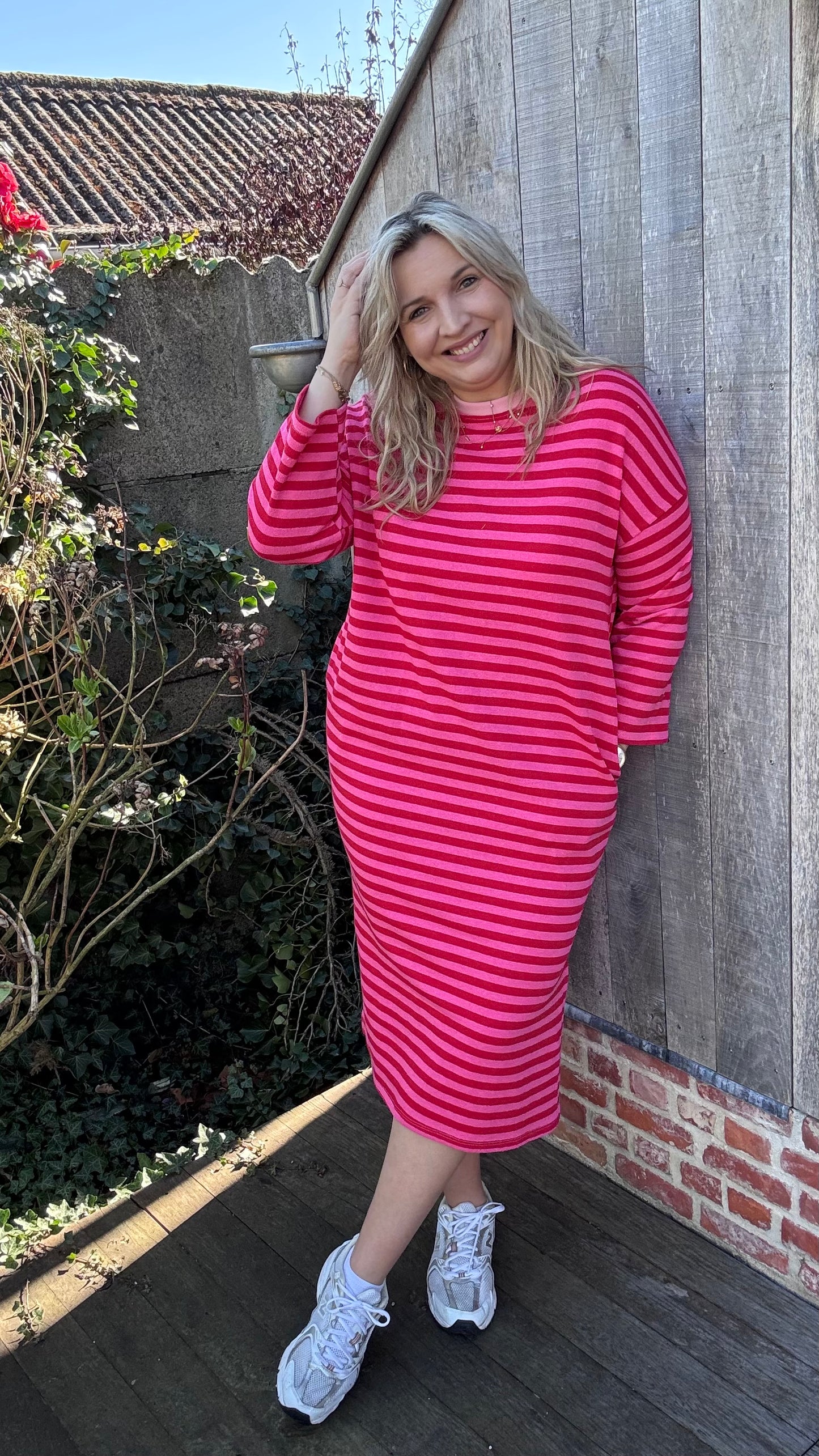 Happy stripes jurk - rood/roze