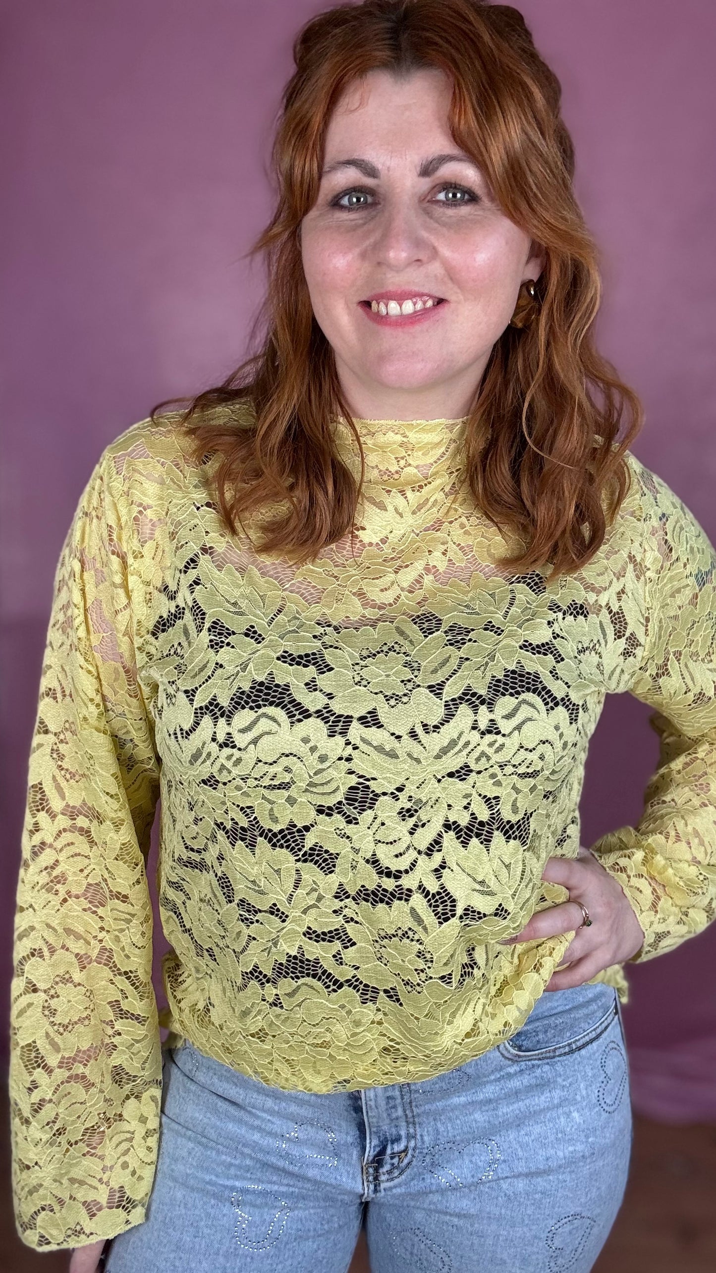 Fleur lace blouse - Pastelgeel