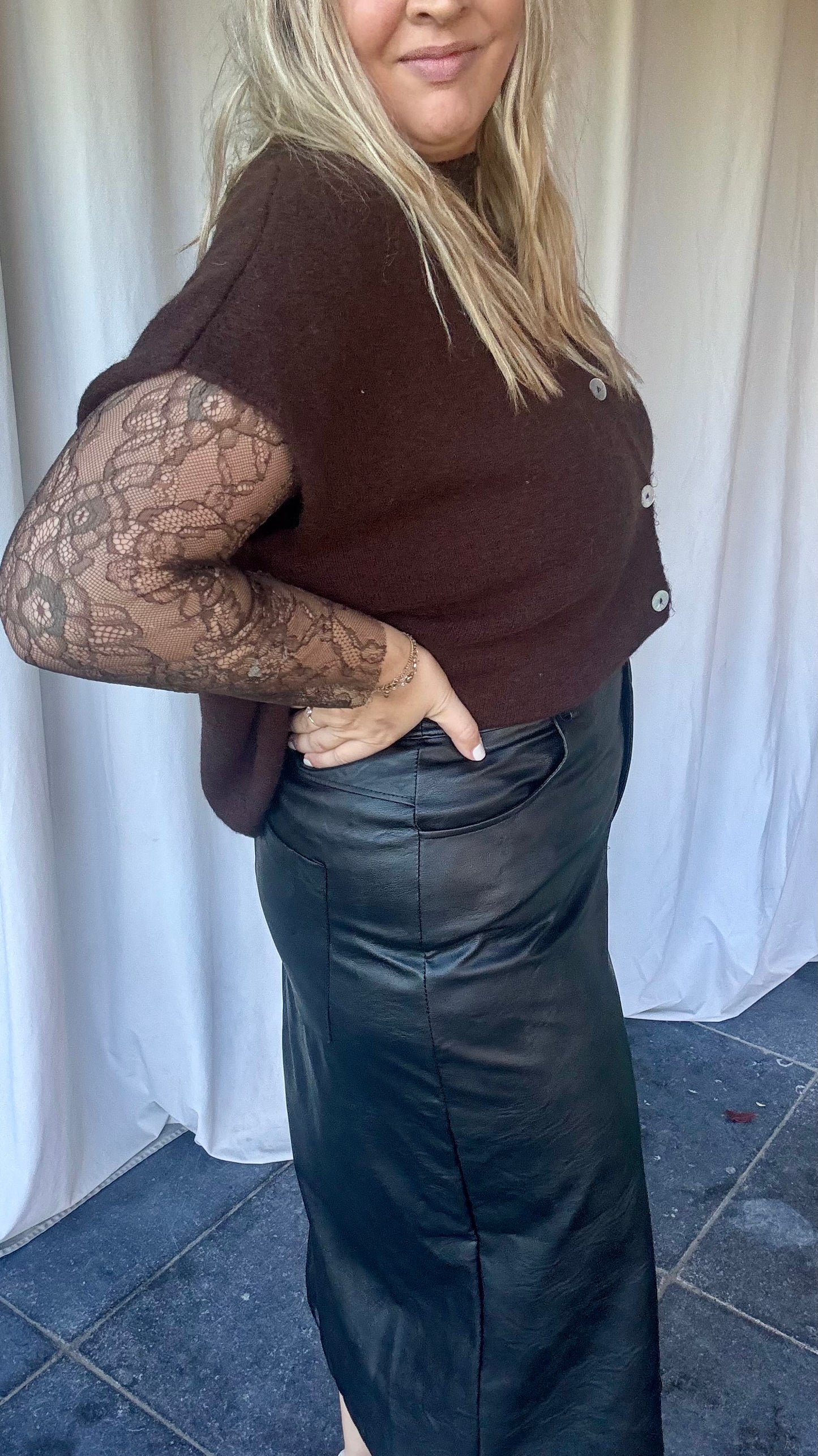 Curvy leather rok - Zwart