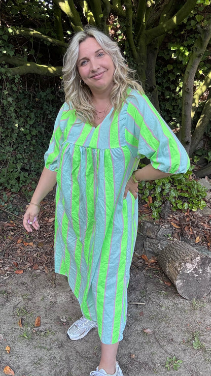 Neon stripes dress - groen