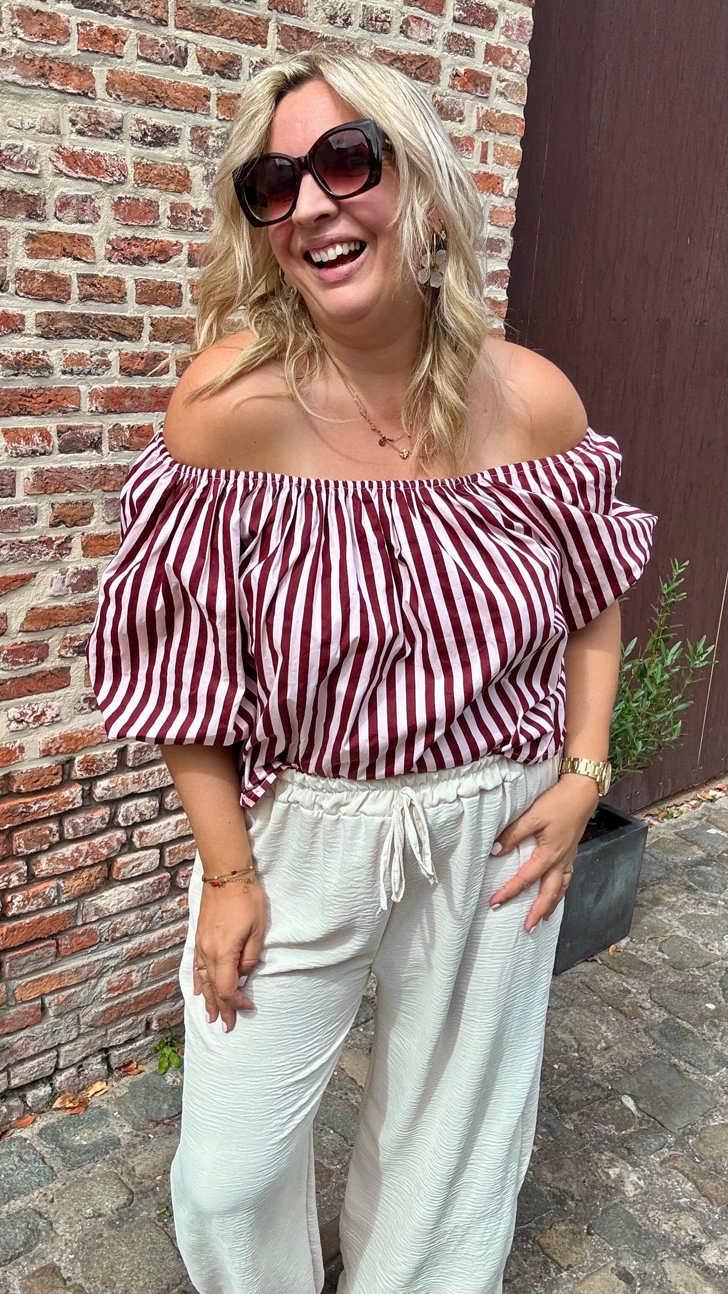 Off shoulder stripes blouse