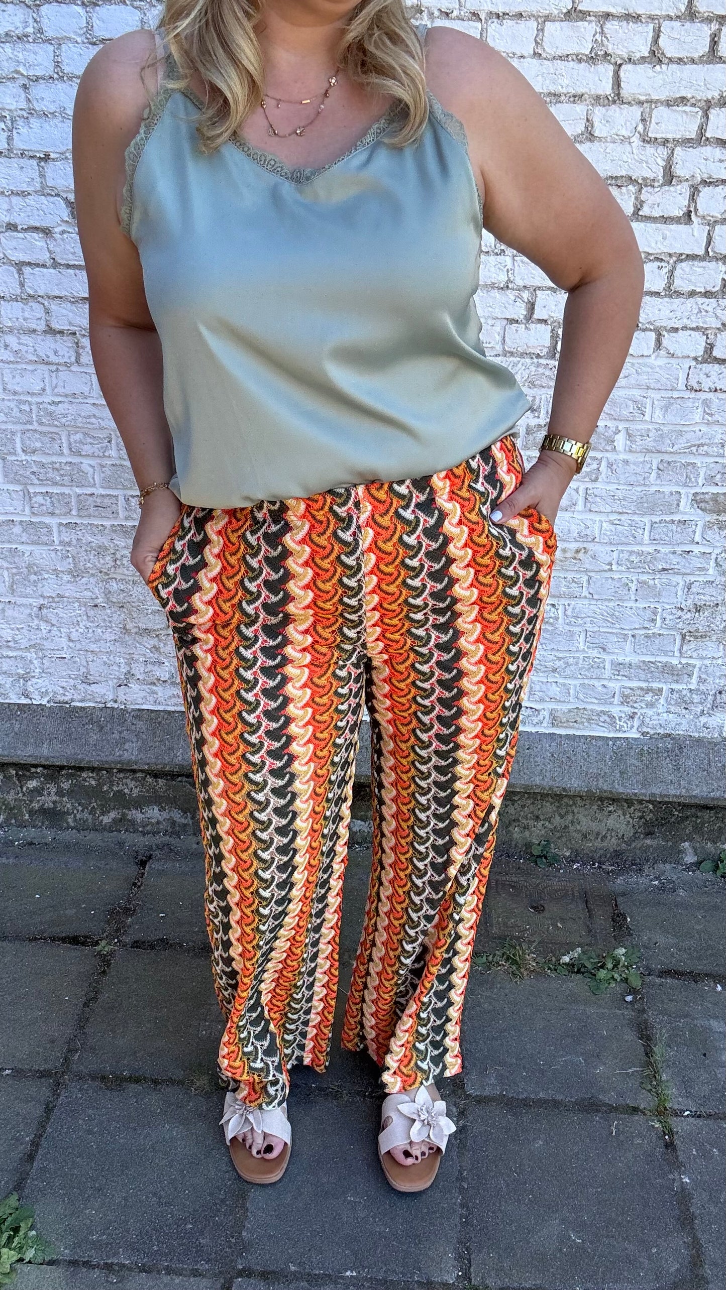 Boho broek - Groen/oranje