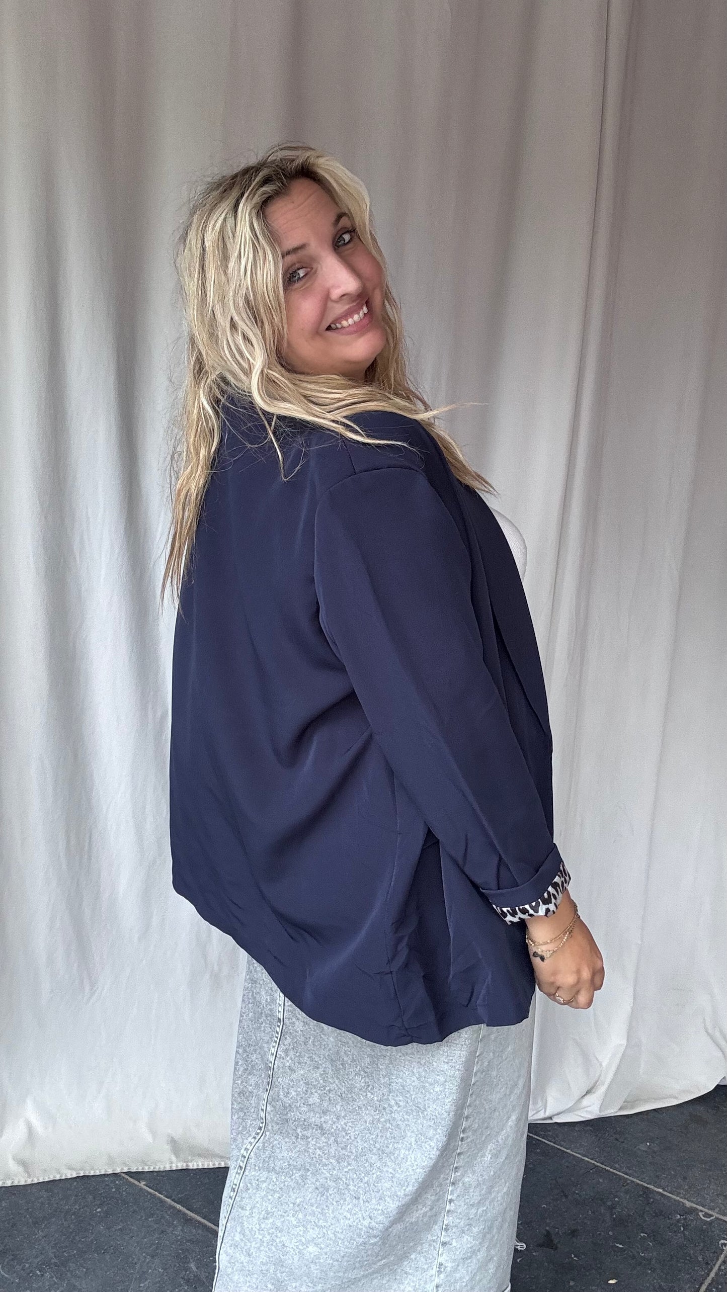 Leopard touch blazer donkerblauw