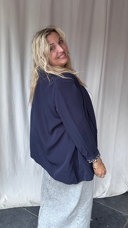 Leopard touch blazer donkerblauw