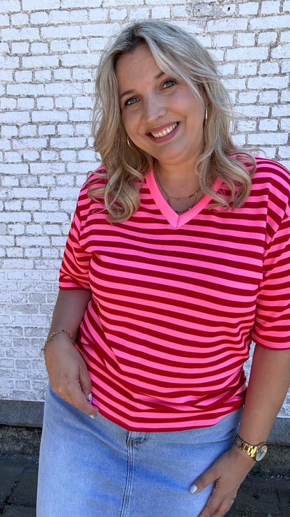 V shirt stripes - Rood/roze