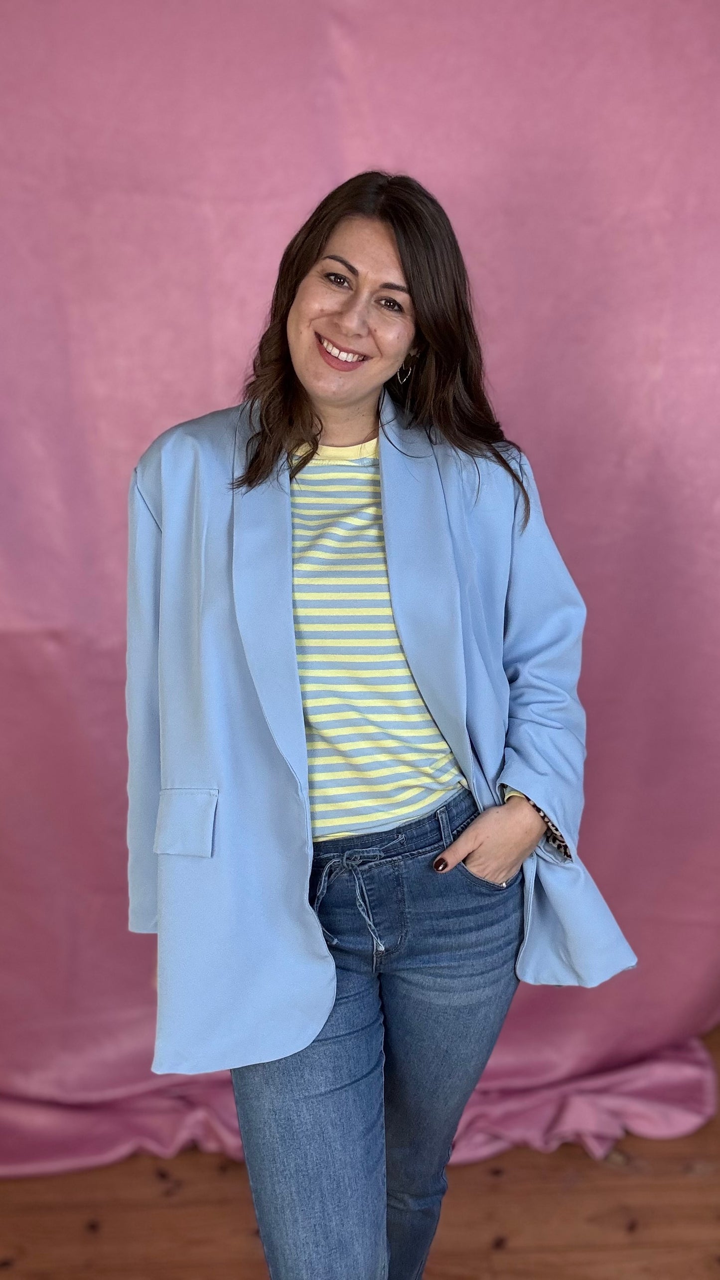 Leopard touch blazer - Babyblauw