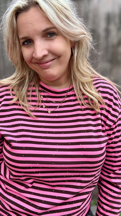 Striped spark trui - Bruin/Roze