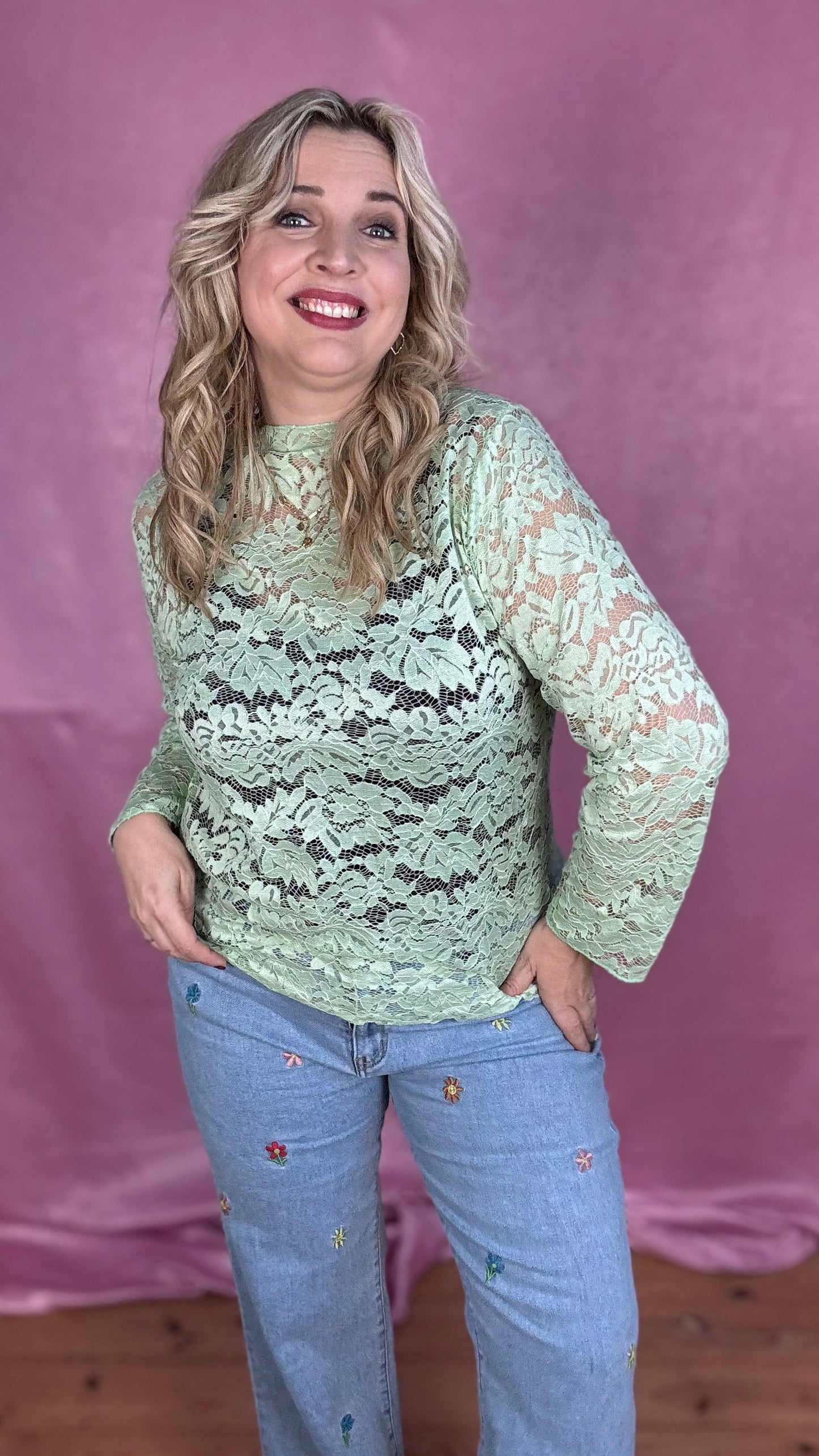 Fleur lace blouse - Mintgroen