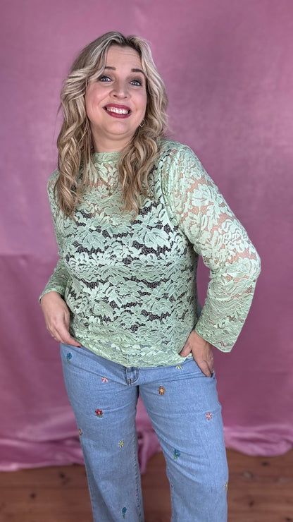Fleur lace blouse - Mintgroen