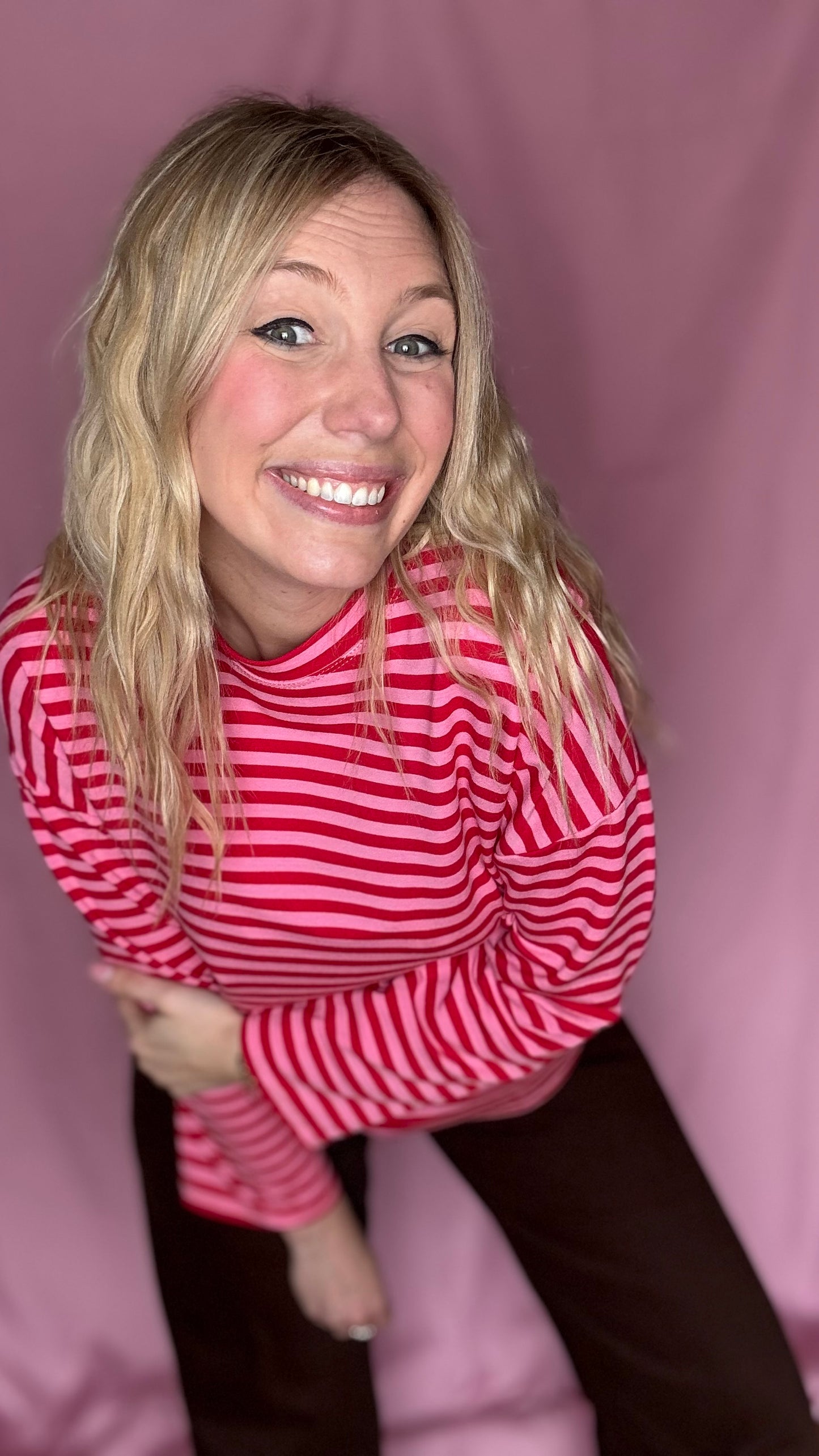 Happy stripes trui- rood/roze