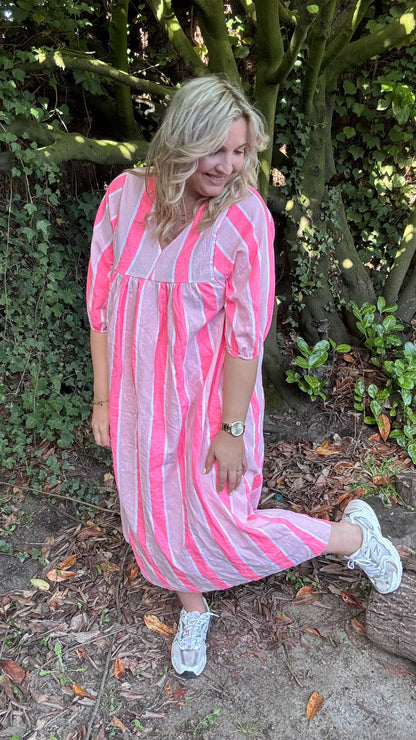 Neon stripes dress - fuchsia