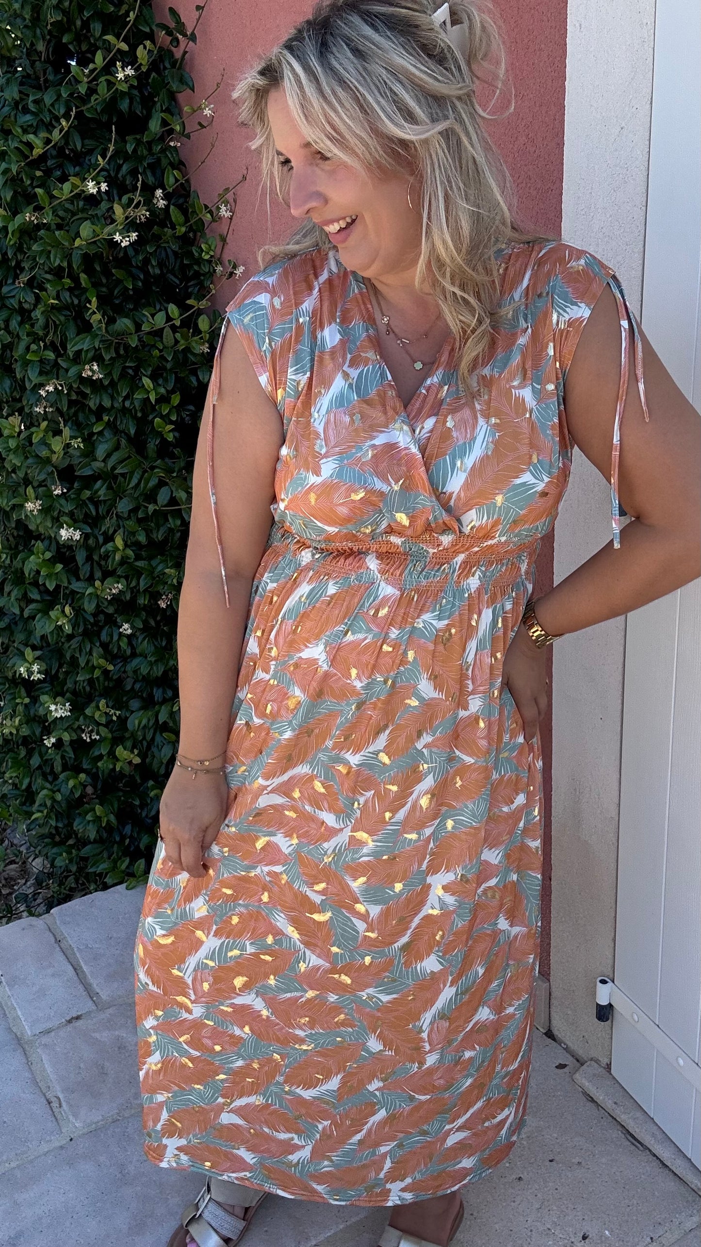 Every Woman Dress - Golden feather (oranje/turkoois)