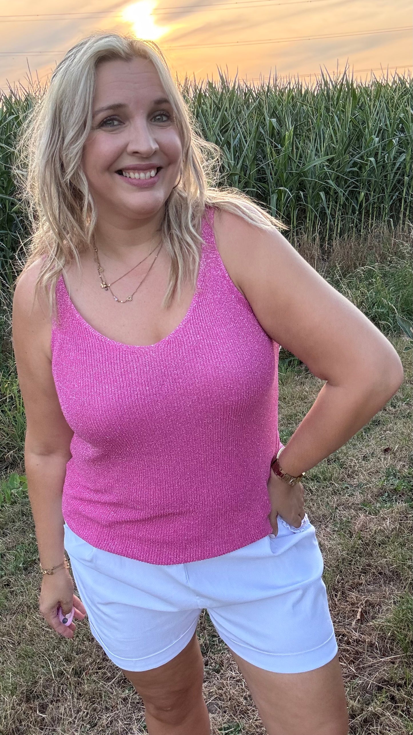 Fine knit Lurex top - Pink
