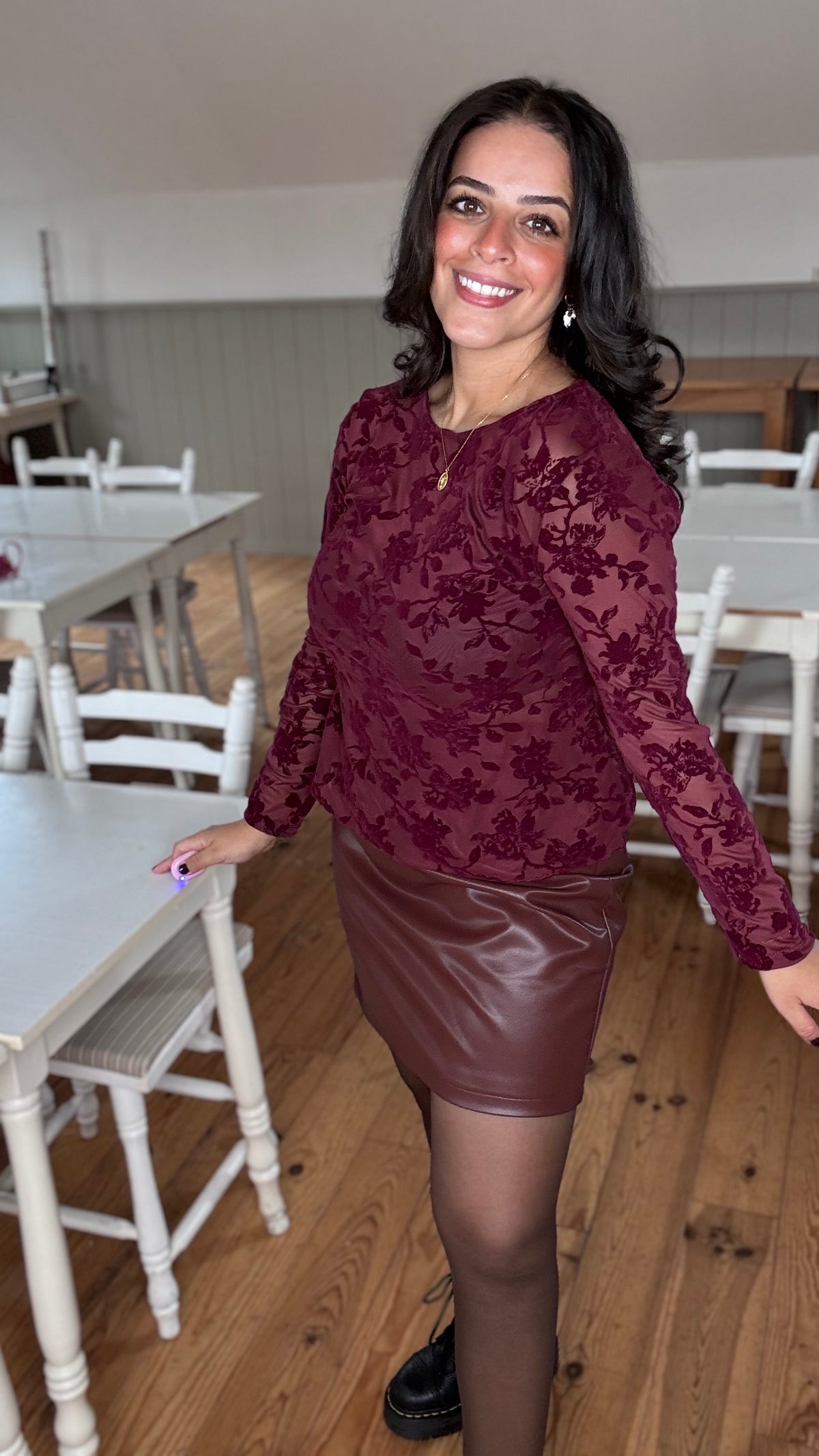 Velvet bloom blouse - Burgundy