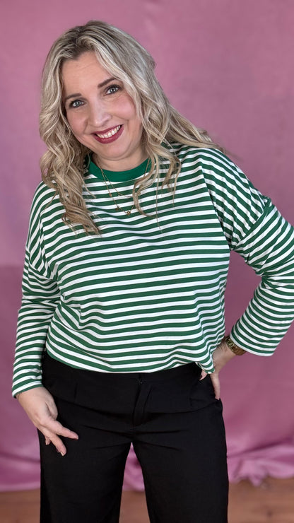 Happy stripes trui- groen/wit