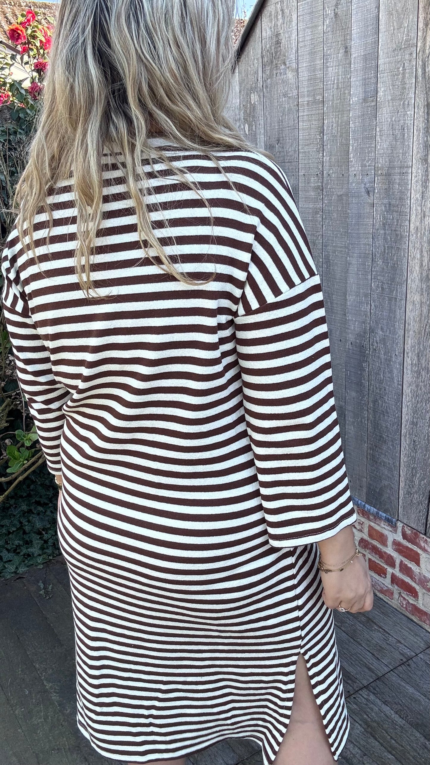 Happy stripes jurk - Bruin