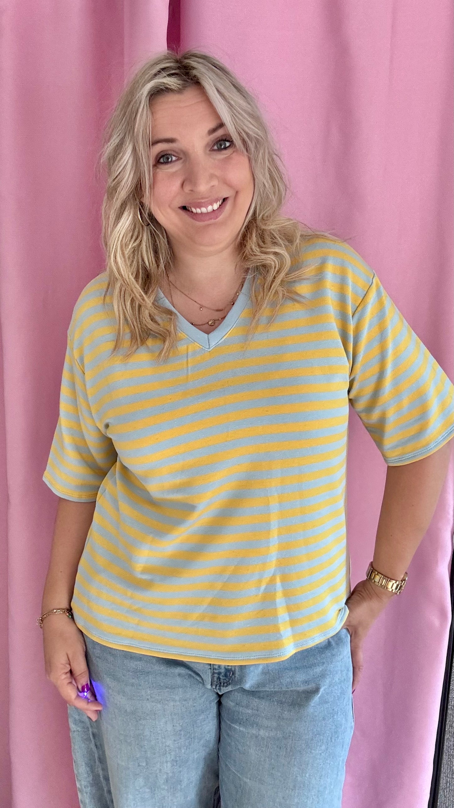 V shirt stripes - Blauw/geel