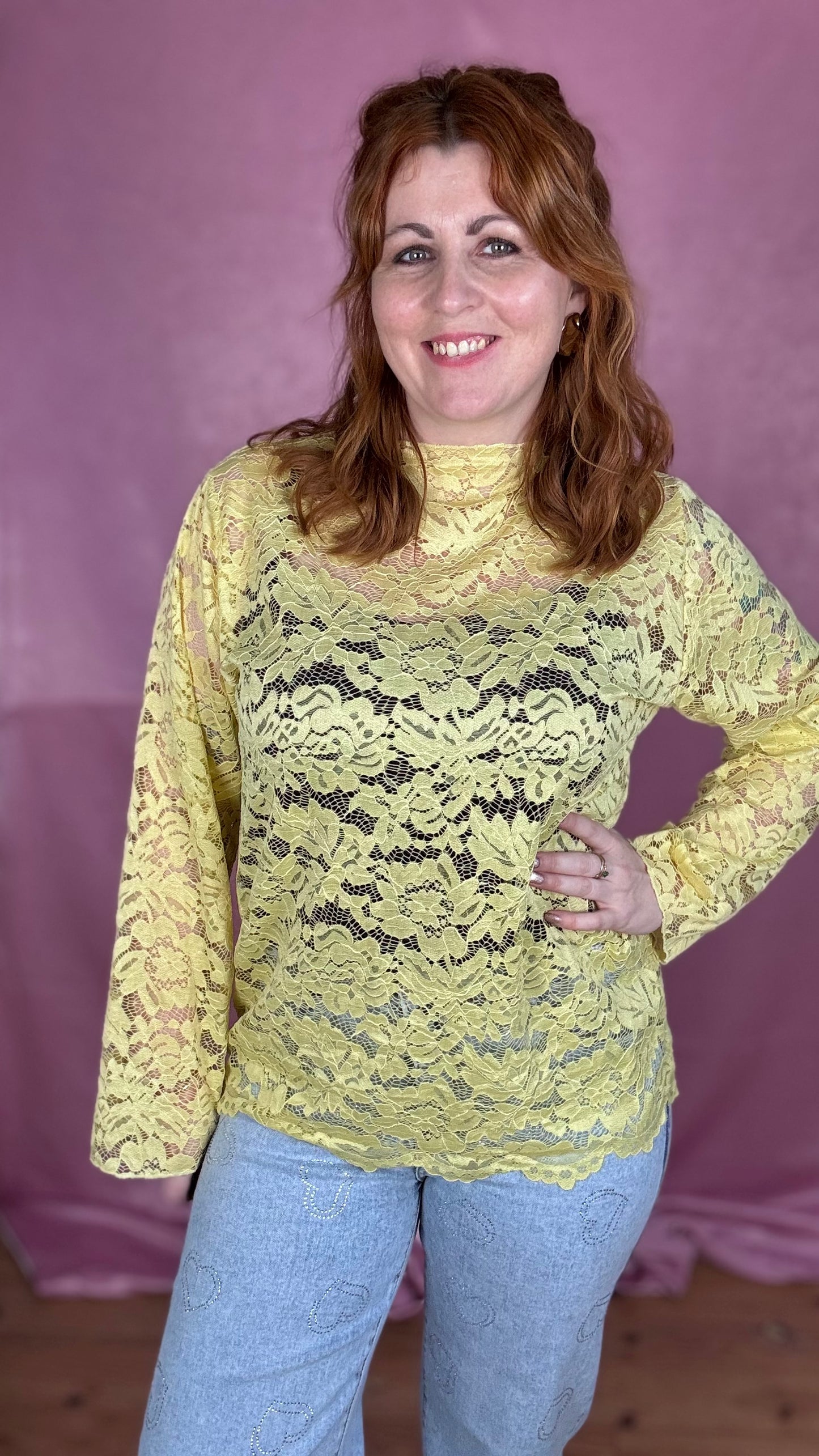 Fleur lace blouse - Pastelgeel