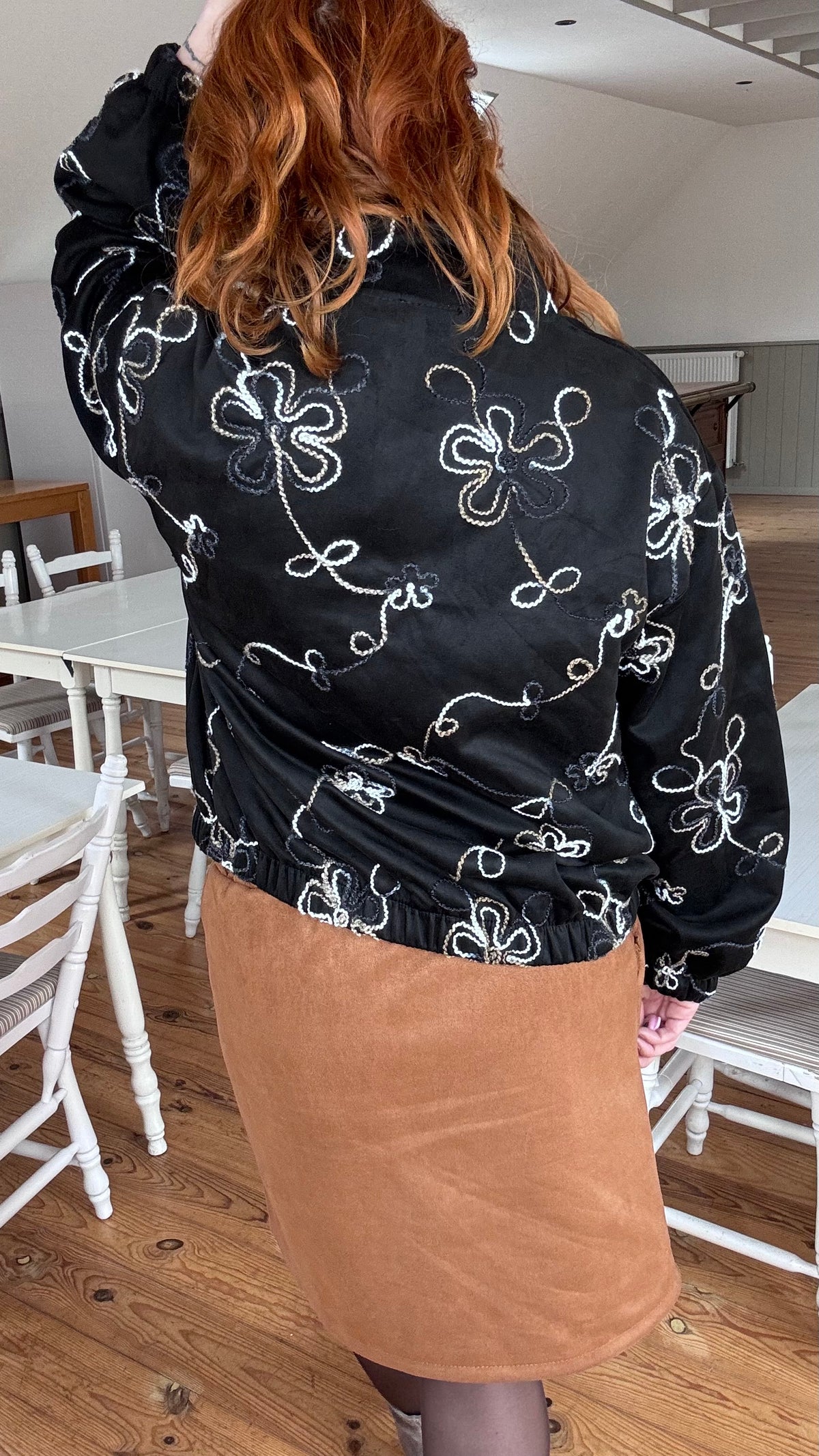 Swirl suède bomber  - Zwart