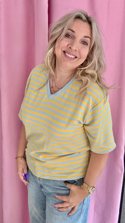 V shirt stripes - Blauw/geel