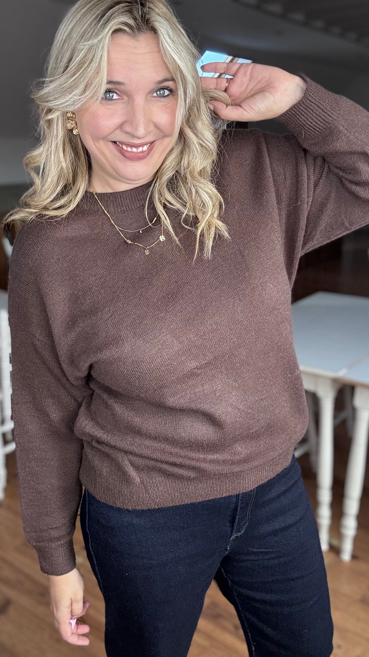 Lace heart knit - Bruin