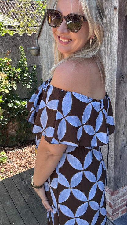 Rozanna off-shoulder jurk - Blauw