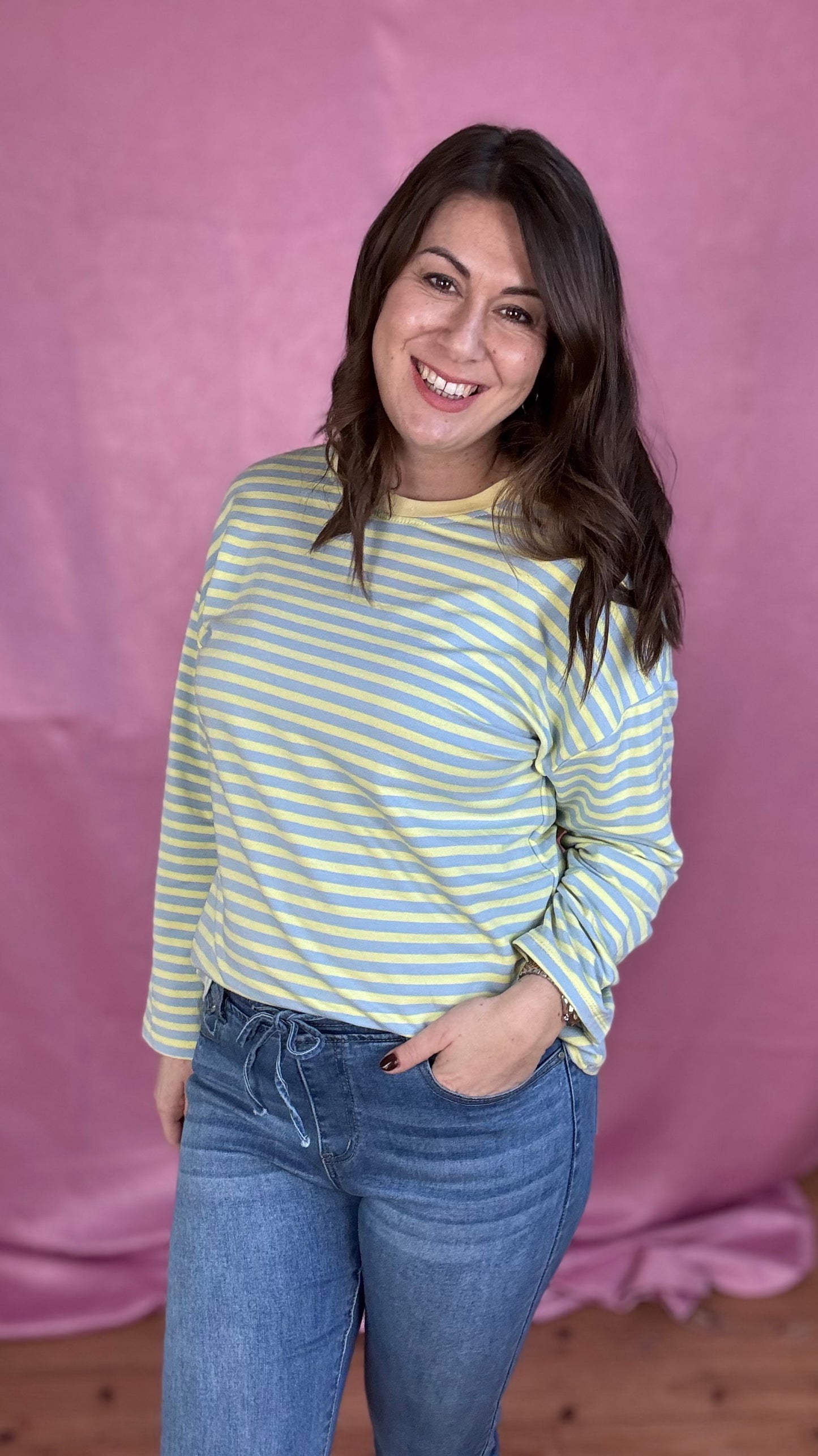 Happy stripes trui- geel/blauw