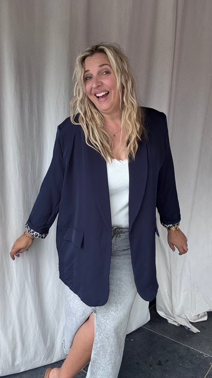 Leopard touch blazer donkerblauw