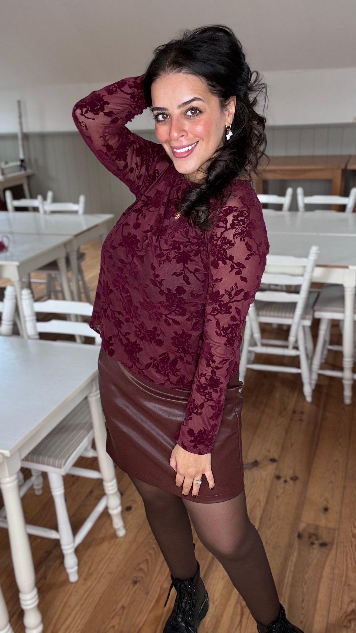 Velvet bloom blouse - Burgundy