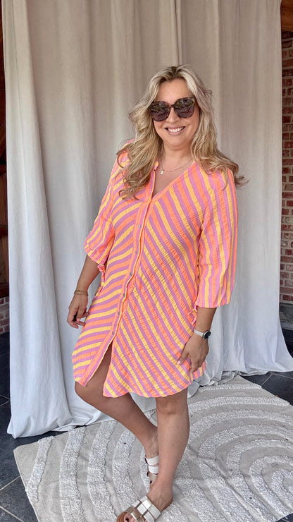 Fluo Striped jurk oranje