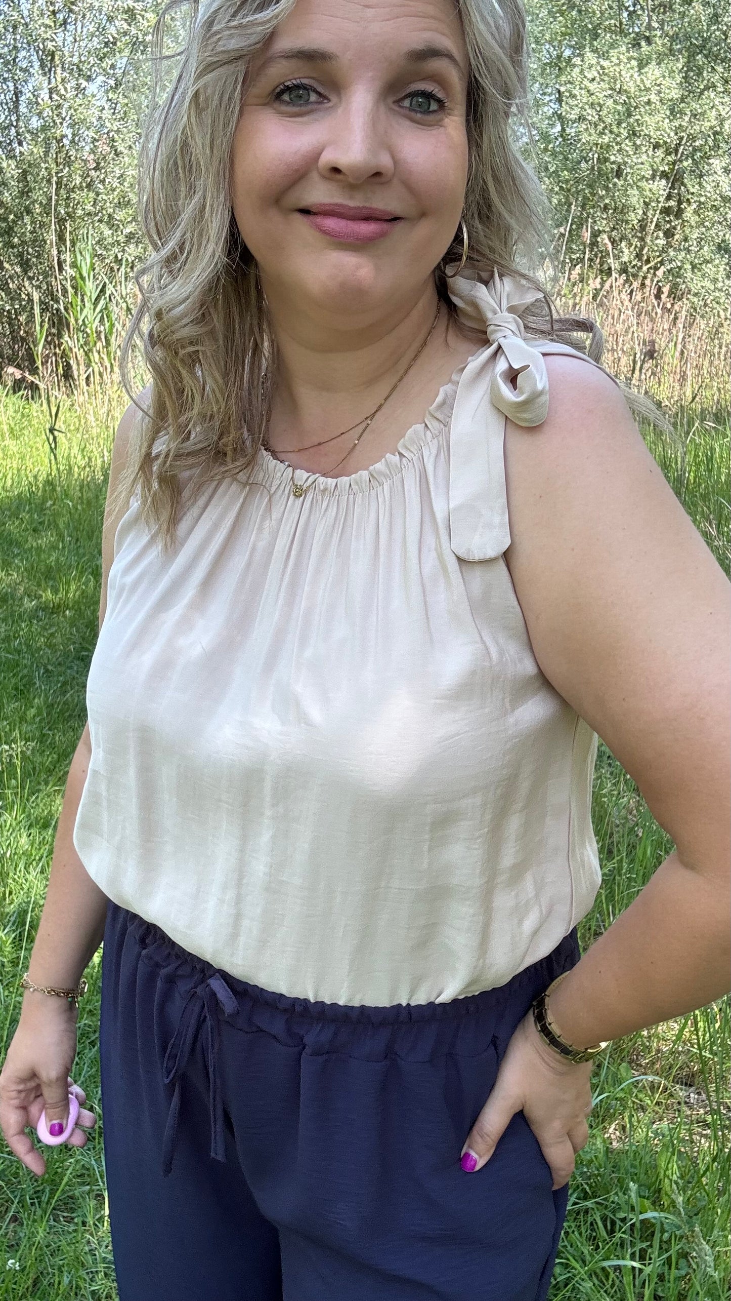 Shoulder bow top - Beige