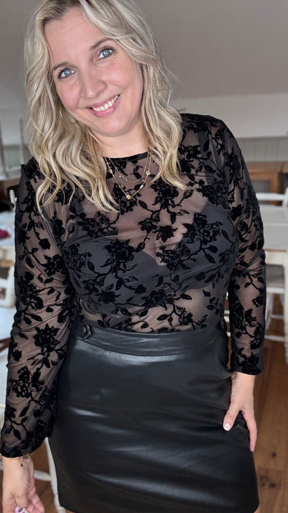 Velvet bloom blouse - Zwart