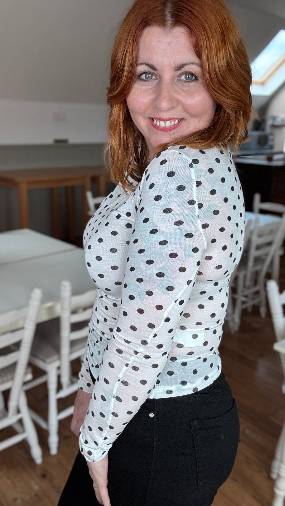Cashmere touch longsleeve - Wit dots