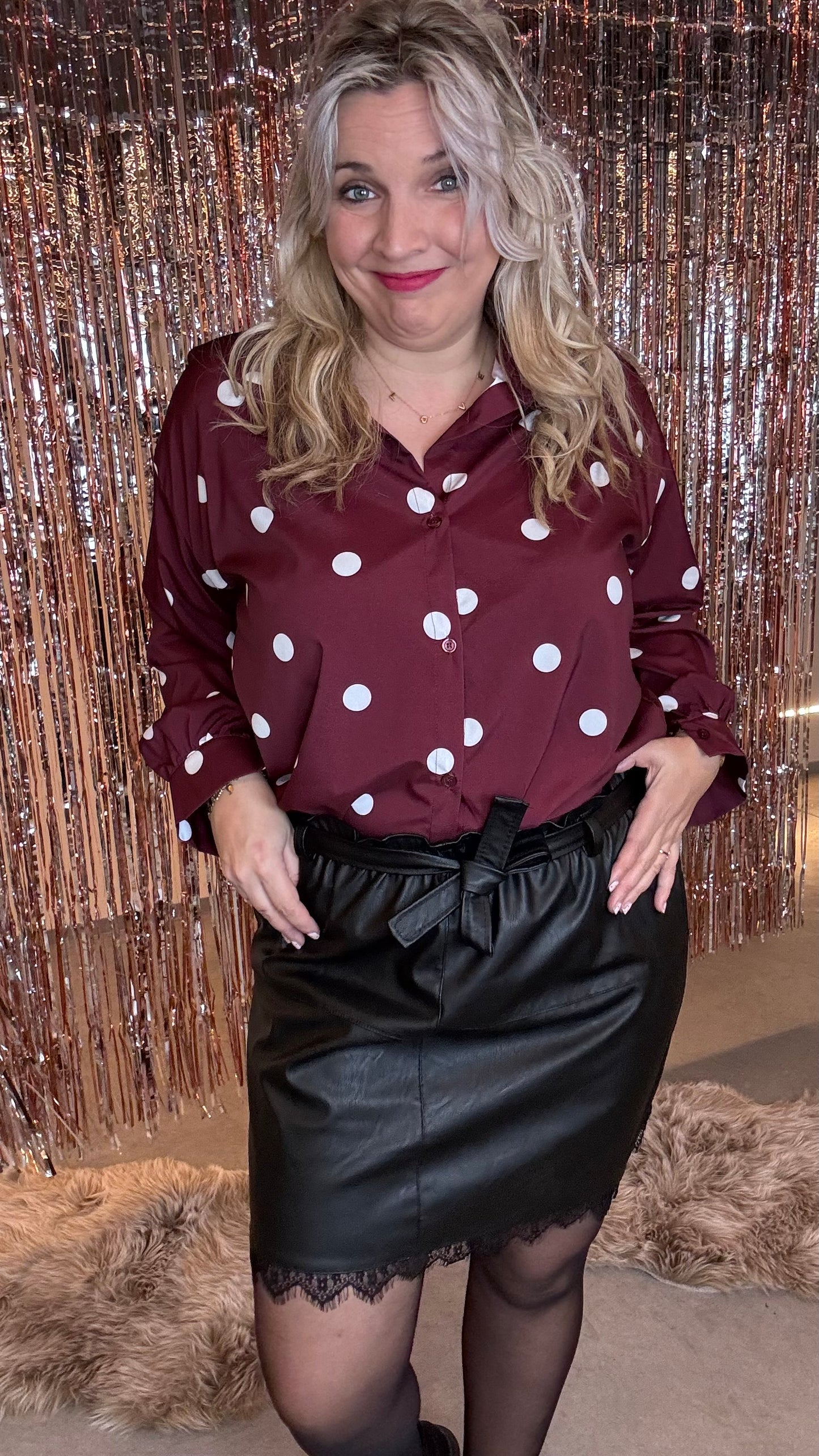 Burgundy Polkadots Blouse