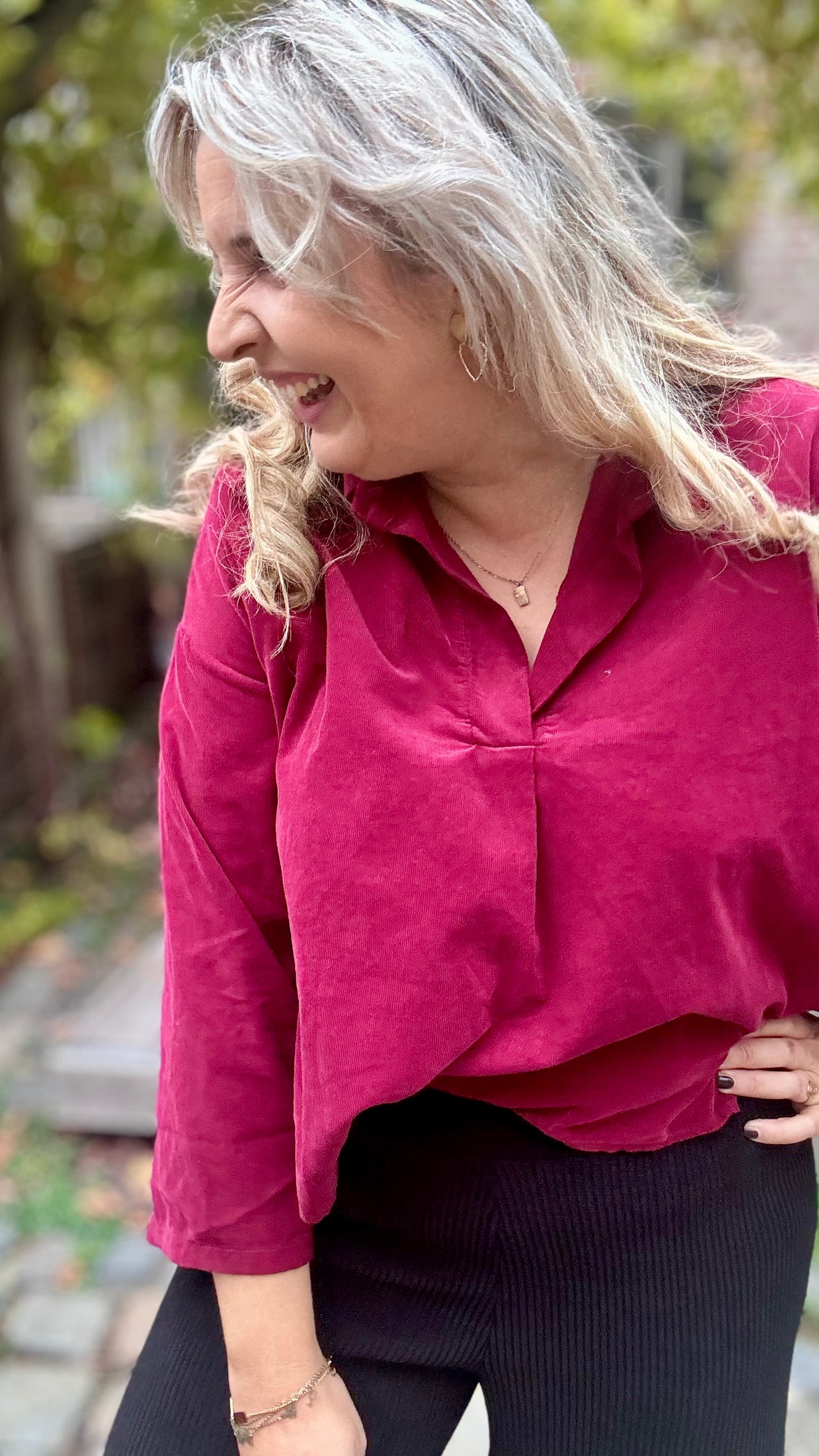 Fine ribbed blouse - Wijnrood