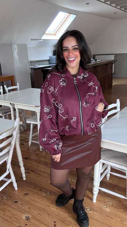 Swirl suède bomber  - Burgundy