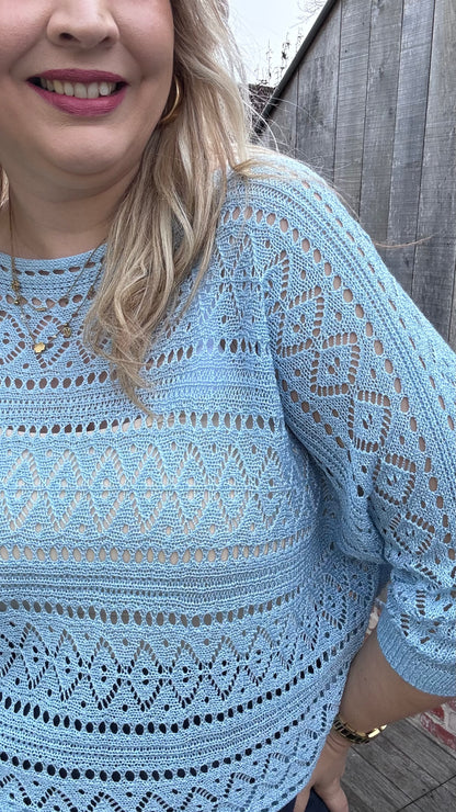 Elise broderie top - blauw