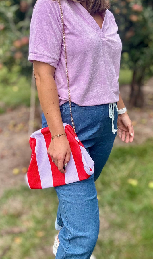 Gestreepte clutch paars