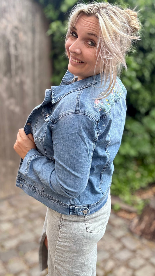 Floral jeansvest