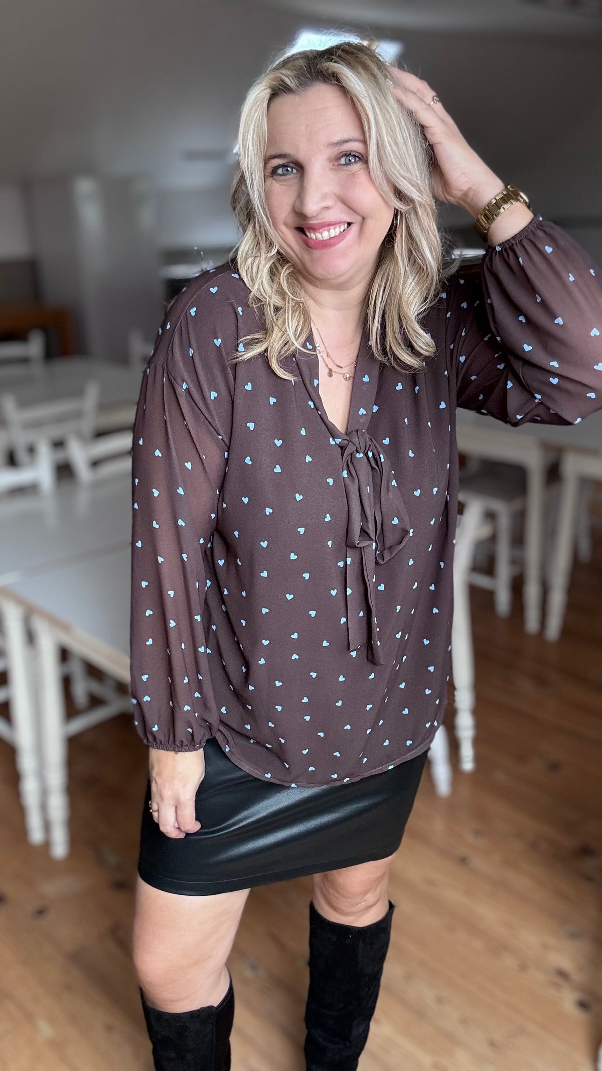 Polka heart blouse - Bruin