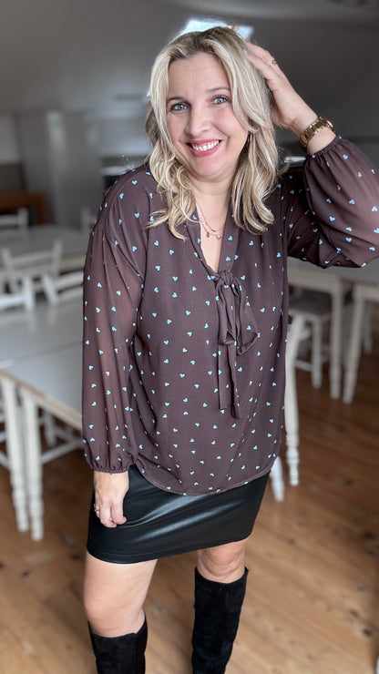 Polka heart blouse - Bruin