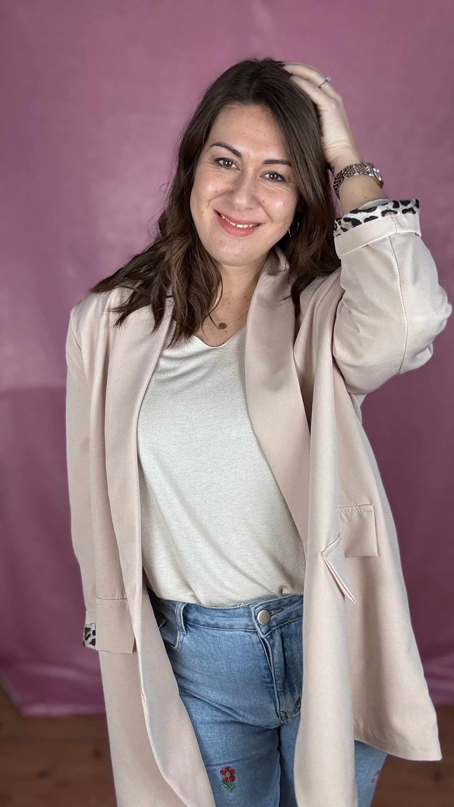 Leopard touch blazer - zand