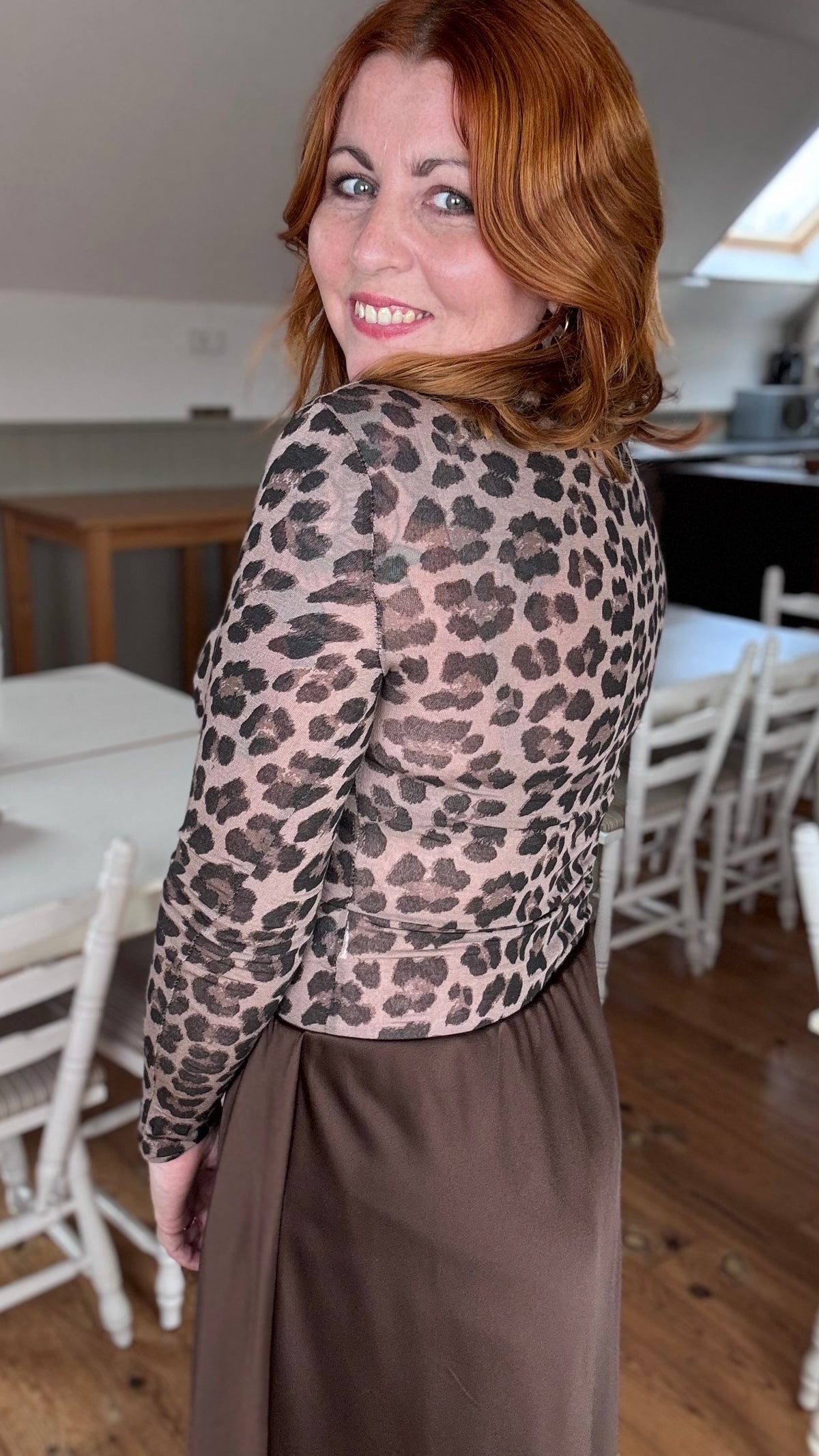 Cashmere touch longsleeve - Bruin leopard