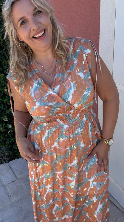 Every Woman Dress - Golden feather (oranje/turkoois)