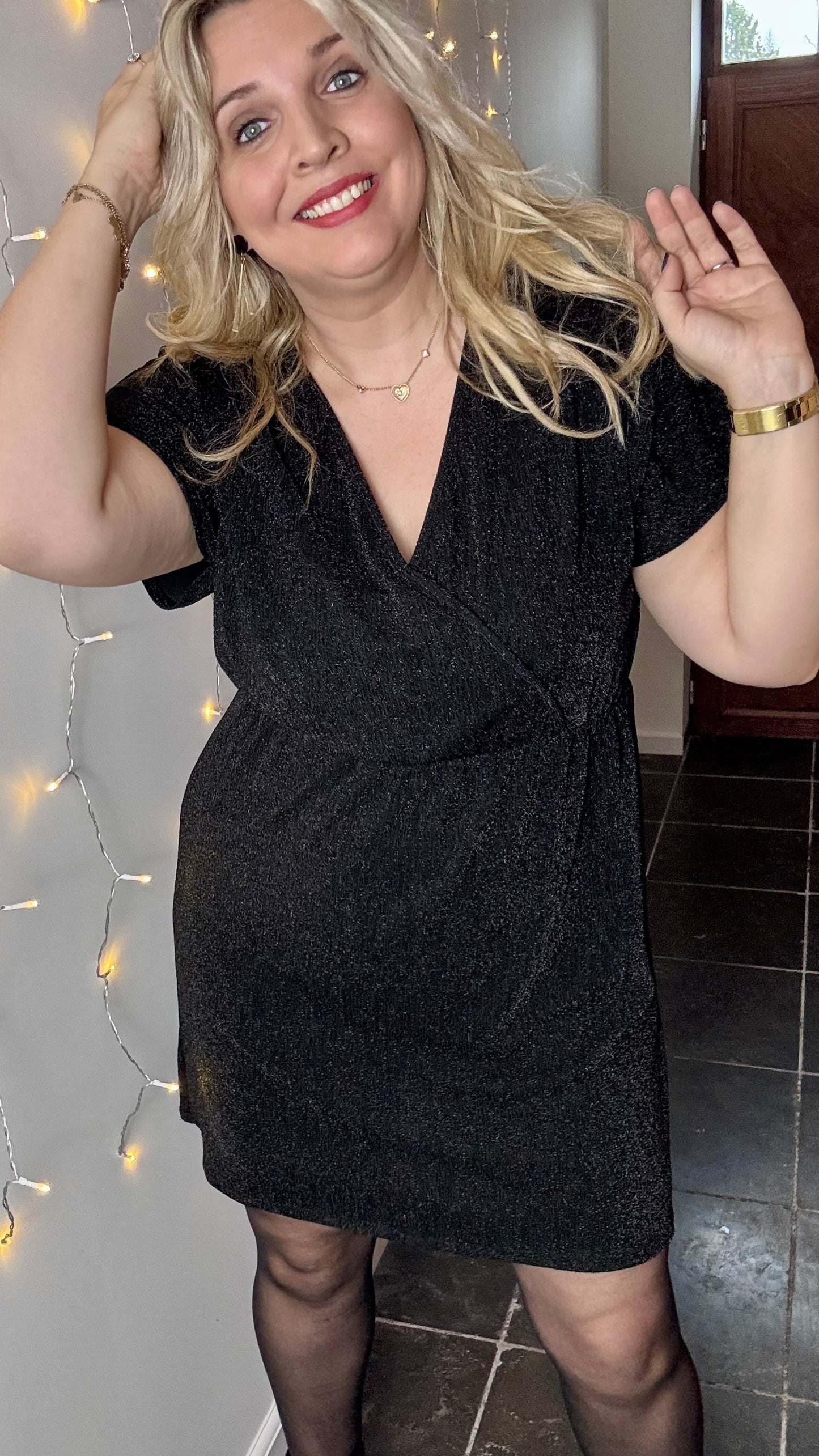 Midnight sprakle wrap dress - Zwart