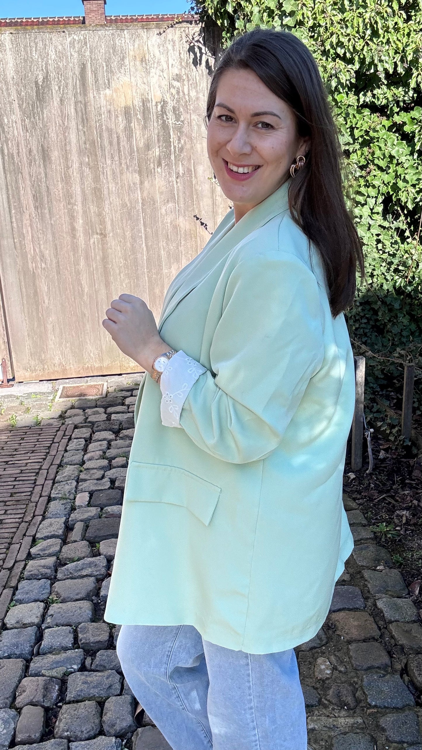 Lace touch blazer - Mintgroen